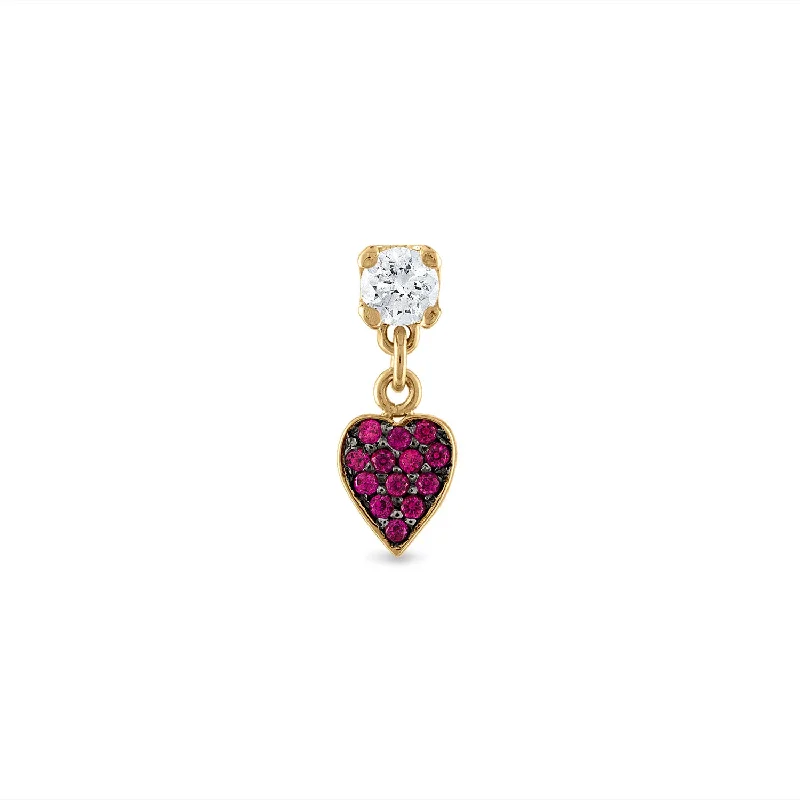 women's trendy earrings -Pave Ruby Heart Drop Stud