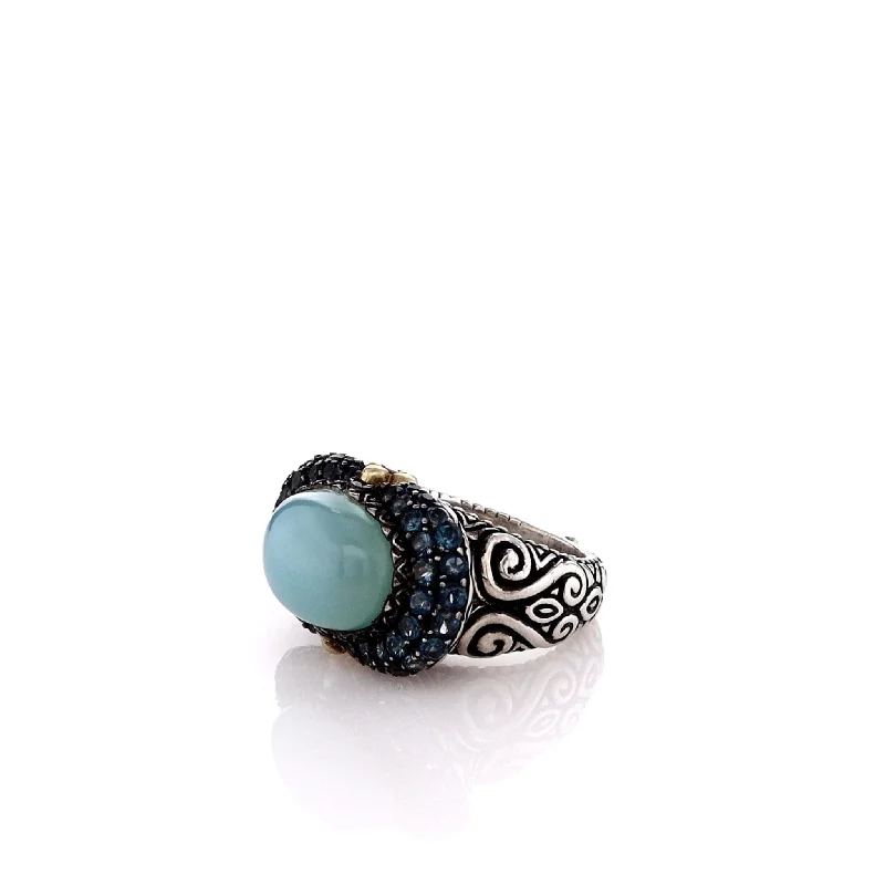 women's triple-stone rings -Estate Bixby Two-Tone Oval Blue Chalcedony and Blue Topaz Ring