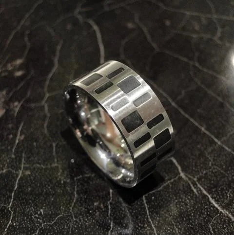 women's anniversary rings -Stainless Steel Matrix Ring With Enamel Inlay