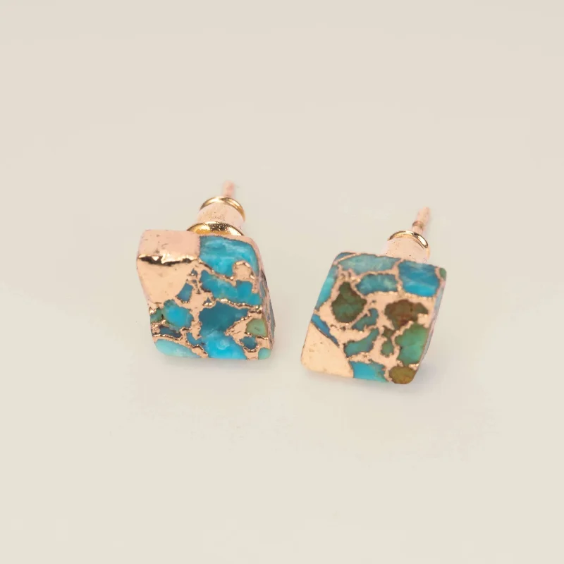 women's vintage diamond earrings -Turquoise and Gold Stud Earrings | Fine jewelry Perth