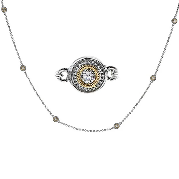 women's heart-shaped necklaces -Simon G. 18" Double Milgrain Diamond by the Yard Necklace in 18K White And Yellow Gold