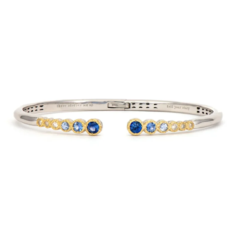 women's elegant silver bracelets -Two Tone Ombre Sapphire and Diamond Cuff