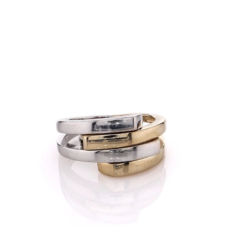 women's gemstone cocktail rings -Estate 14k Two-Tone Polished Bars Bypass Design Ring