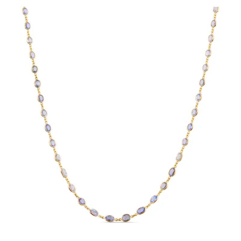 women's diamond necklaces for her -Blue Sapphire Mix Shape Link to Link Necklace In 18K Yellow Gold