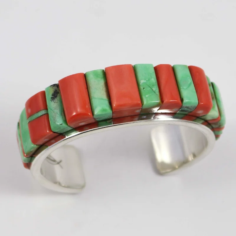 women's thin bangles -Variscite and Coral Cuff