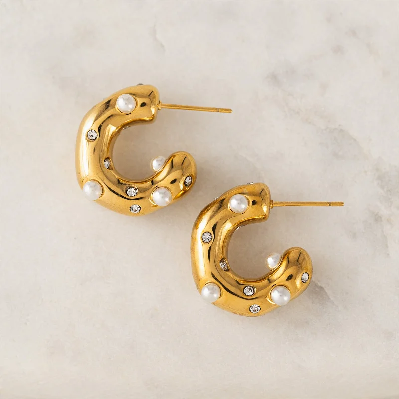 women's gold pendant earrings -Gold Plated Cove Pearl Hoop Earrings