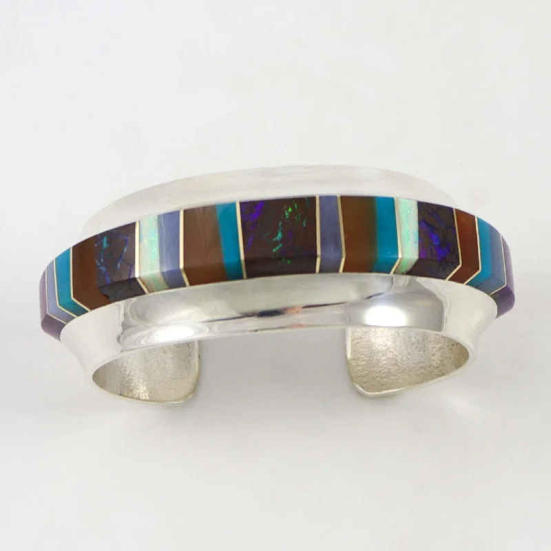 women's diamond bangles -Multi-Stone Inlay Cuff