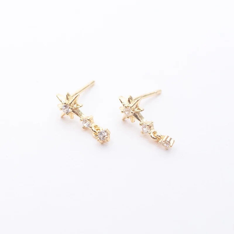 women's silver diamond earrings -Gold Vermeil Cubic Starburst Drop Studs