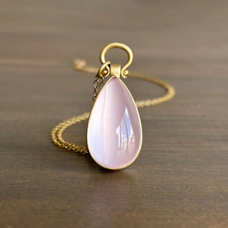 women's modern design necklaces -Large Rose Quartz Teardrop Pendant