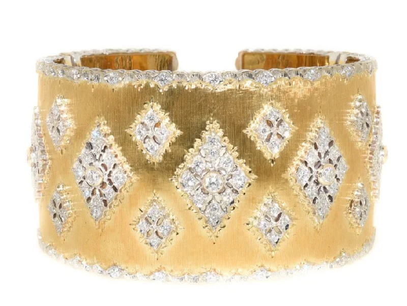 women's luxury bangles -18kt Two Tone Florentine-Finish Diamond Cuff (3.15 ctw)