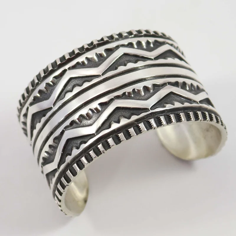 women's gold bangles -Stamped Silver Cuff