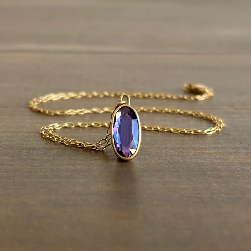 women's custom necklaces -Elongated Oval Purple Sapphire Sequin Pendant