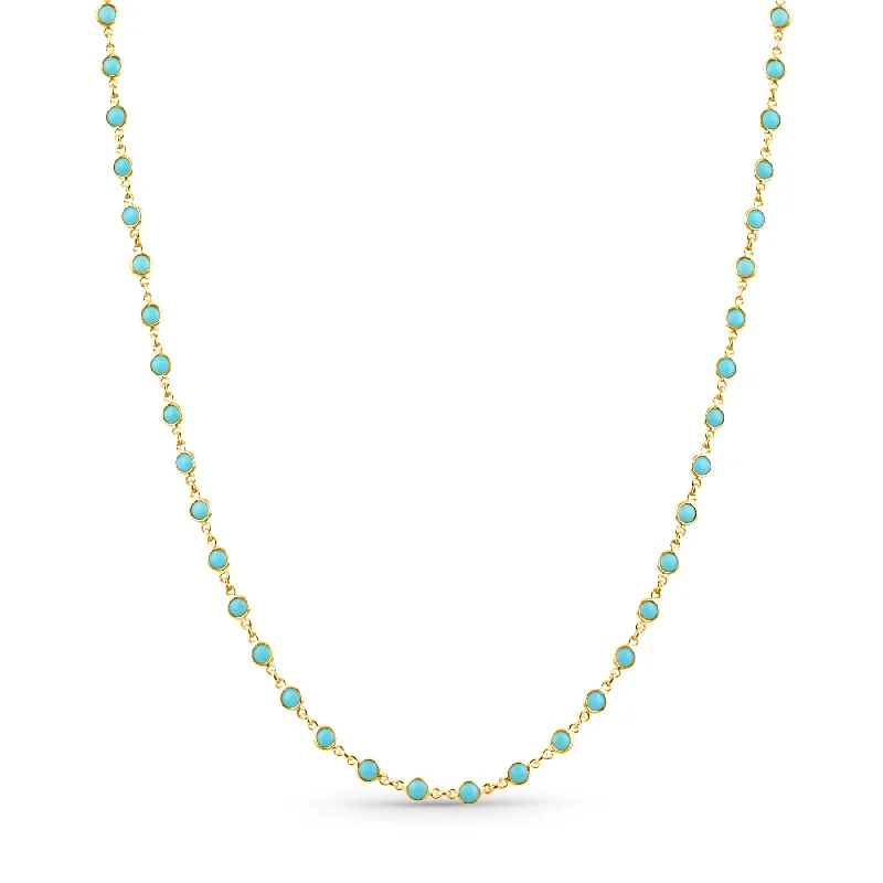 women's lucky charm necklaces -Turquoise Round Necklace In 18K Yellow Gold