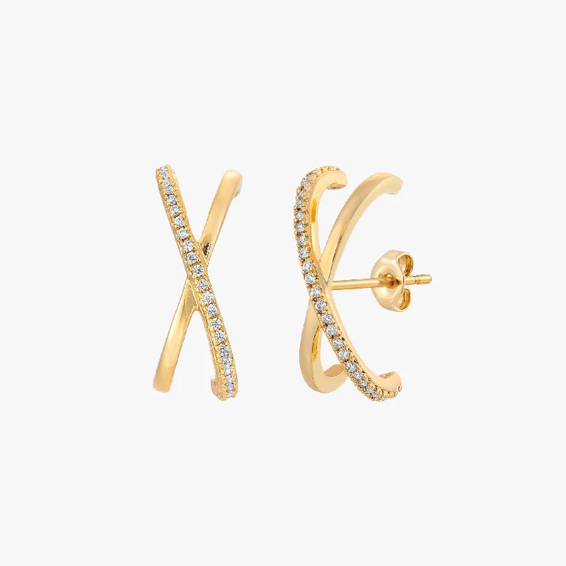 women's luxury gold earrings -Pave Cross Suspender Earrings