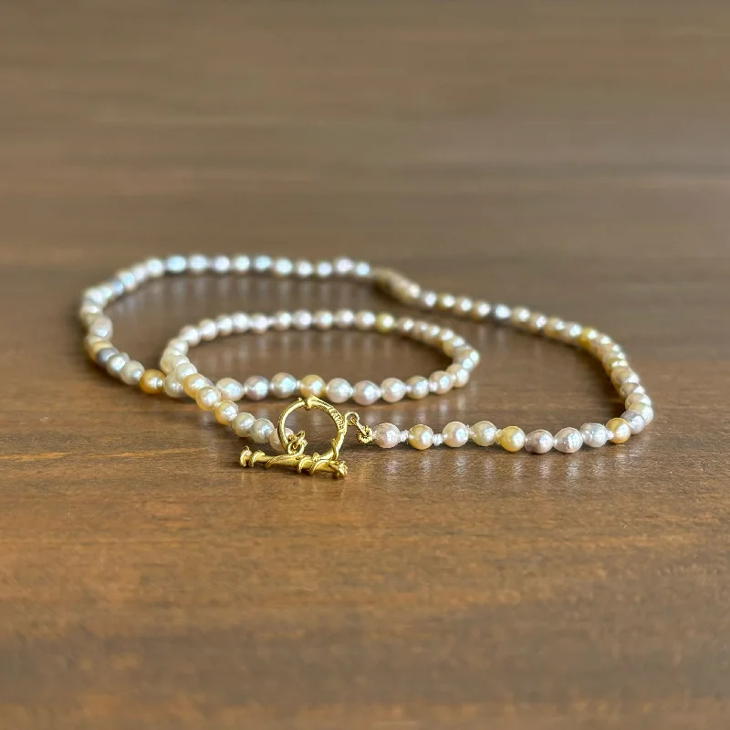 women's halo necklaces -Pastel Baby Akoya Pearl Strand with Vine Clasp