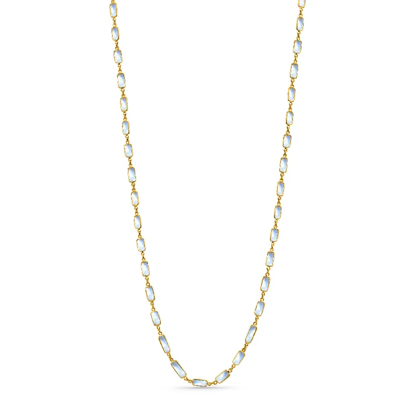 women's elegant gold necklaces -Rainbow Moonstone Rectangle Necklace In 18K Yellow Gold