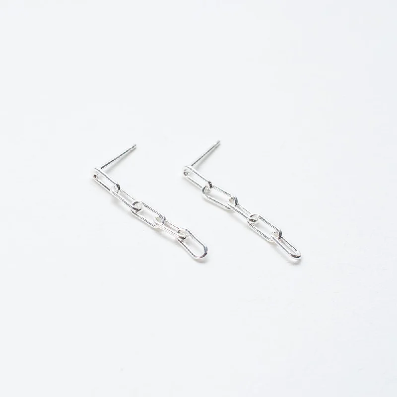 women's bold earrings -Extra Small Silver Five Chain Link Studs