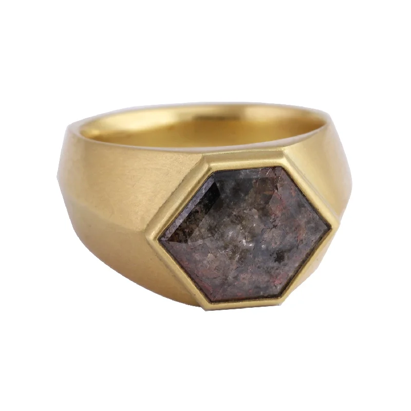 women's two-tone rings -Hexy Swamp Diamond Signet Ring