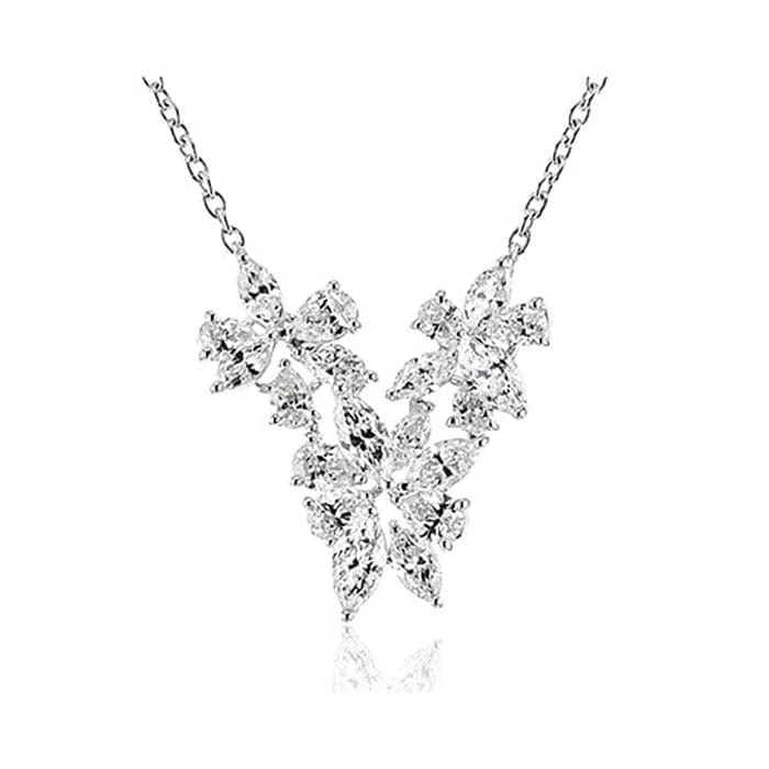 women's gold charm necklaces -Simon G. 16" Floral Diamond Station Necklace in 18K White Gold