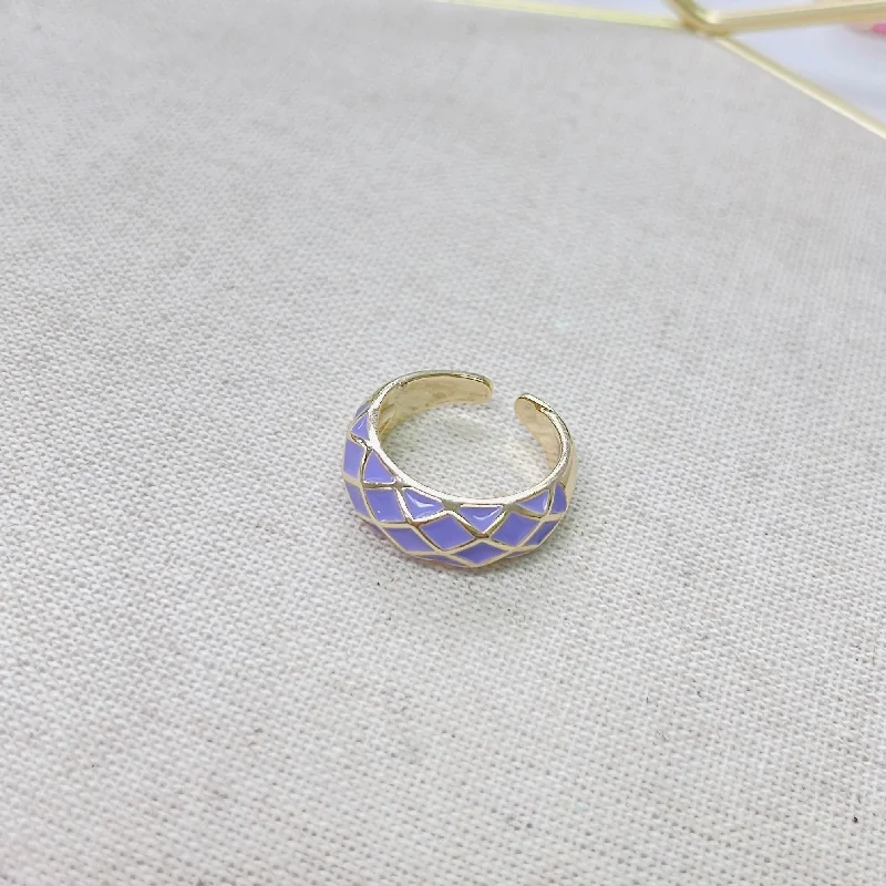 women's statement rings -Lavender Checkered Ring P13