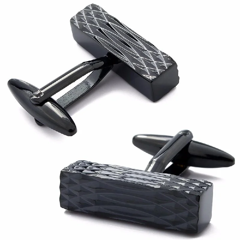 women's diamond bangles -Abstract Rectangular Black Cufflinks