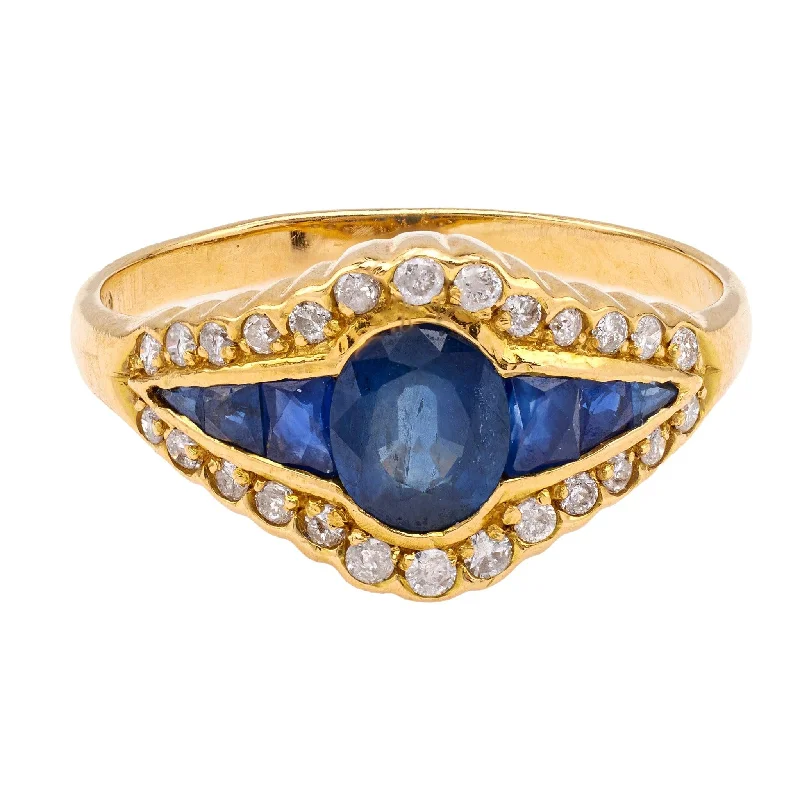 women's gold charm necklaces -Vintage Sapphire and Diamond 18k Yellow Gold Ring