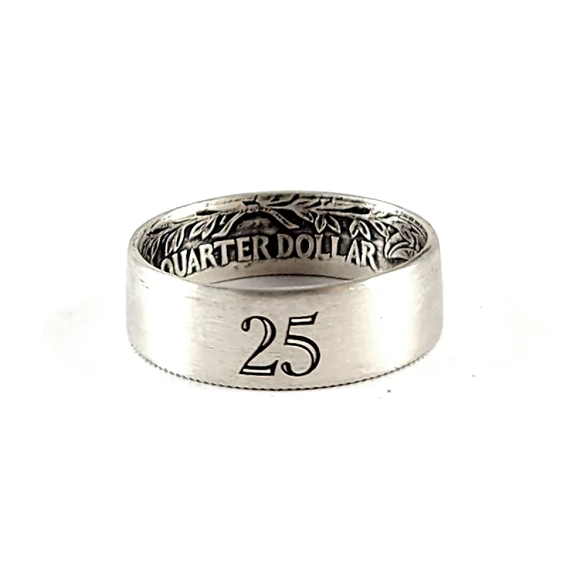 women's vintage style rings -90% Silver Engraved "25" Quarter Ring - 25th Anniversary Gift