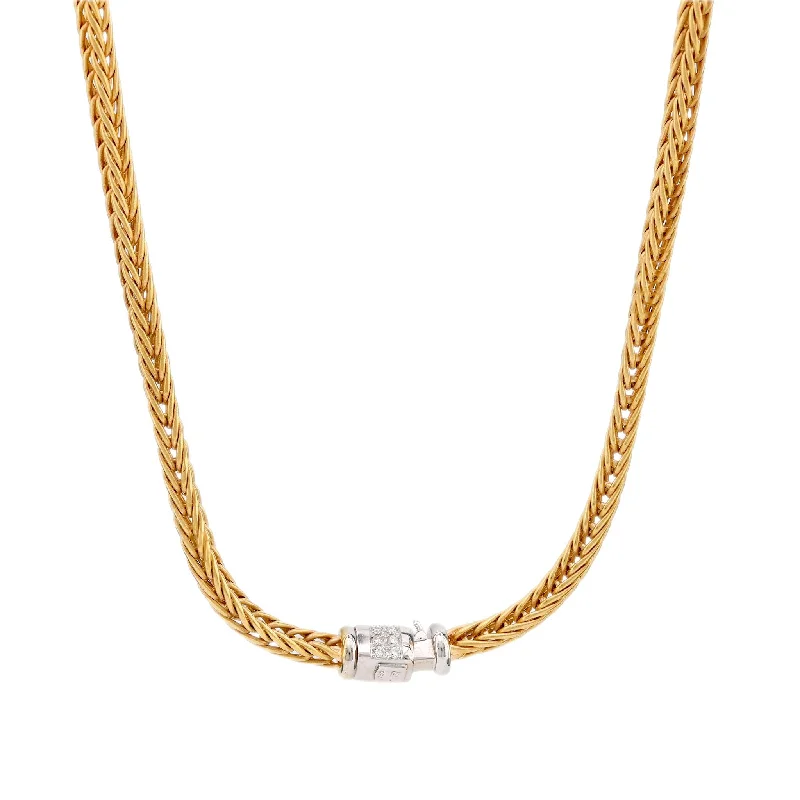 women's chunky necklaces -La Pepita Italy diamond 18k matte yellow and white gold wheat weave necklace