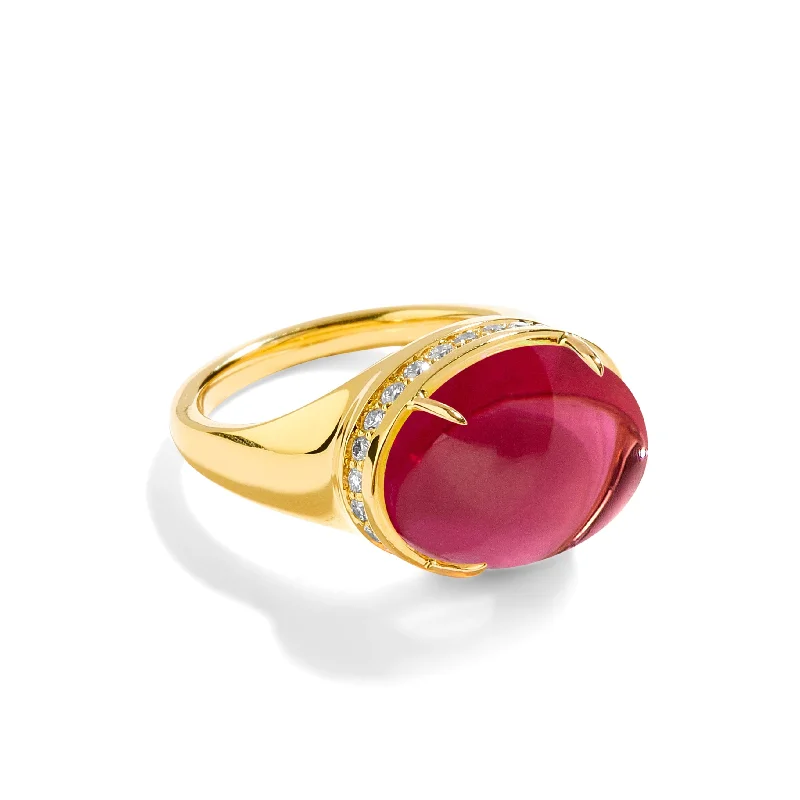 women's gold wedding rings -Rubellite Cabochon Ring