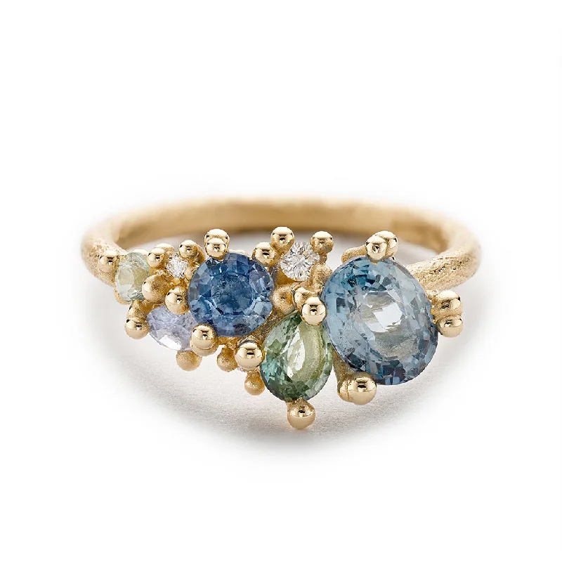 women's stackable rings -Mixed Sapphire and Diamond Tumbling Cluster Ring