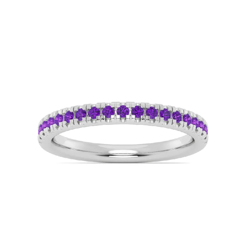 women's minimalist gold rings -Smyth Jewelers Stackable Pavé Amethyst Ring