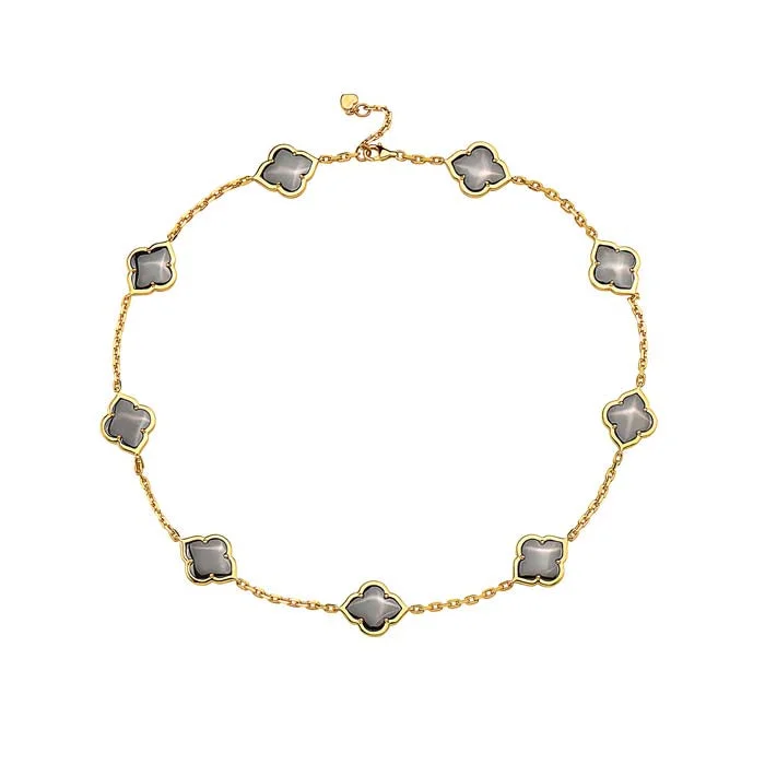 women's engraved necklaces -Charles Krypell Hematite Les Fleurs Necklace in 18K Yellow Gold