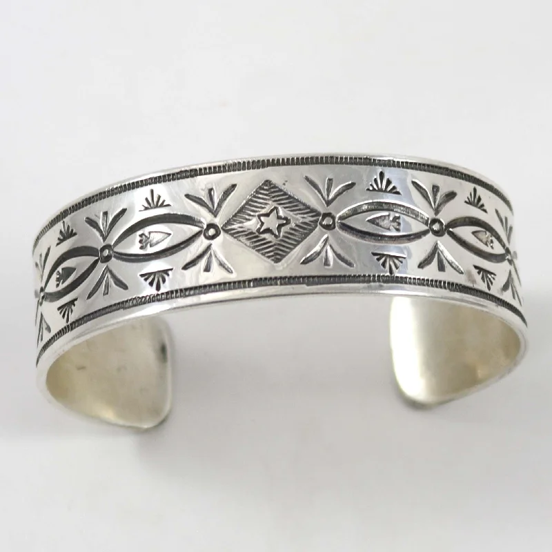 women's silver bracelets -Stamped Silver Cuff