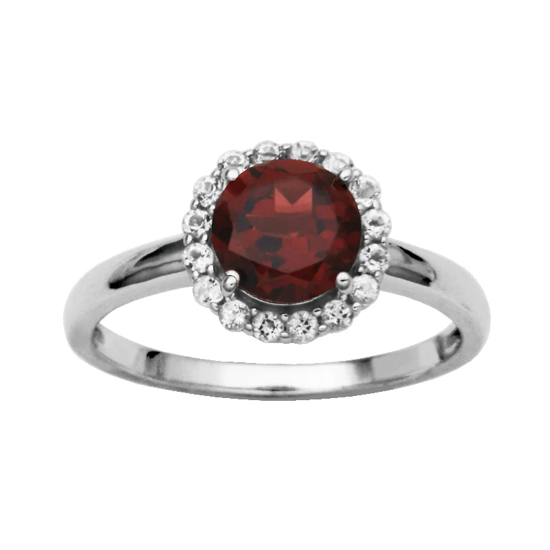 women's wedding rings for her -Sterling Silver Garnet and White Topaz Ring