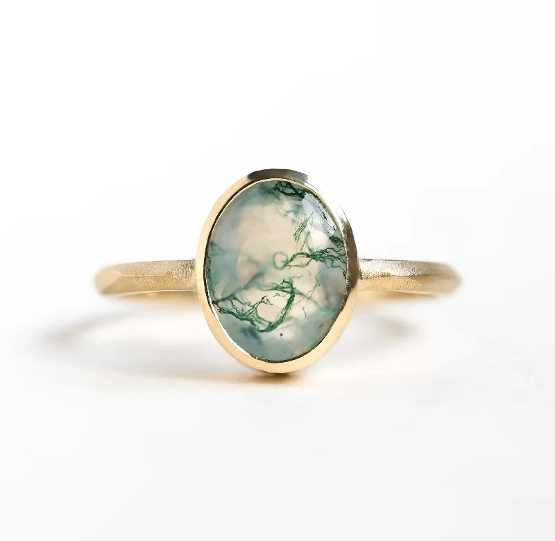 women's crystal-encrusted necklaces -Moss Agate Solitaire Ring