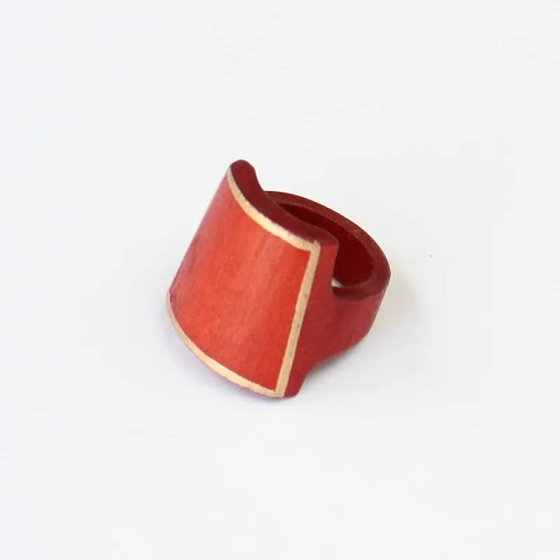 women's double band rings -Red Wooden Ring with Gold Trim