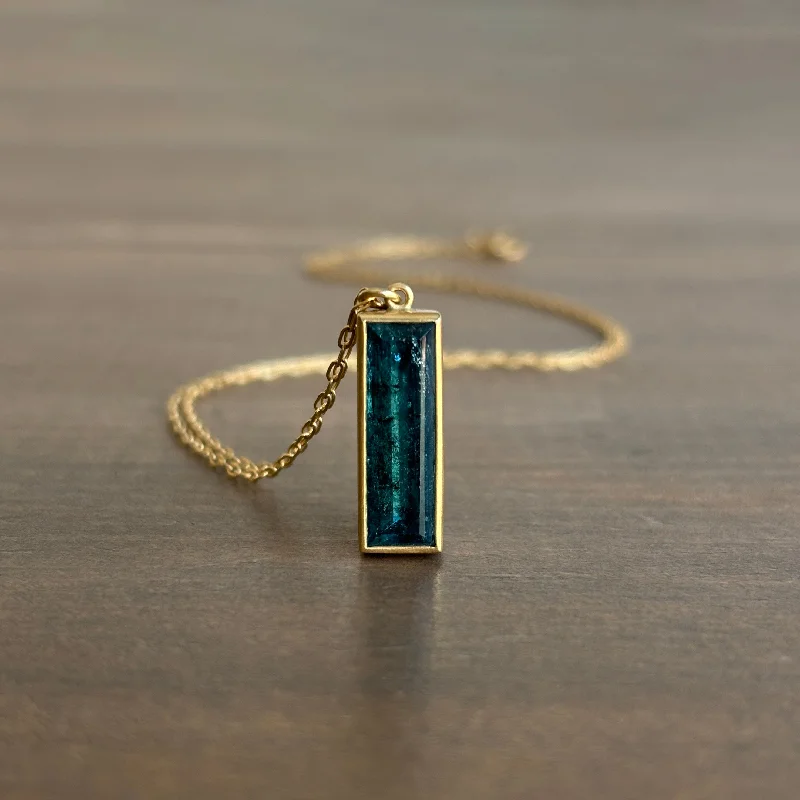 women's personalized necklaces -Indicolite Tourmaline Rectangle Pendant