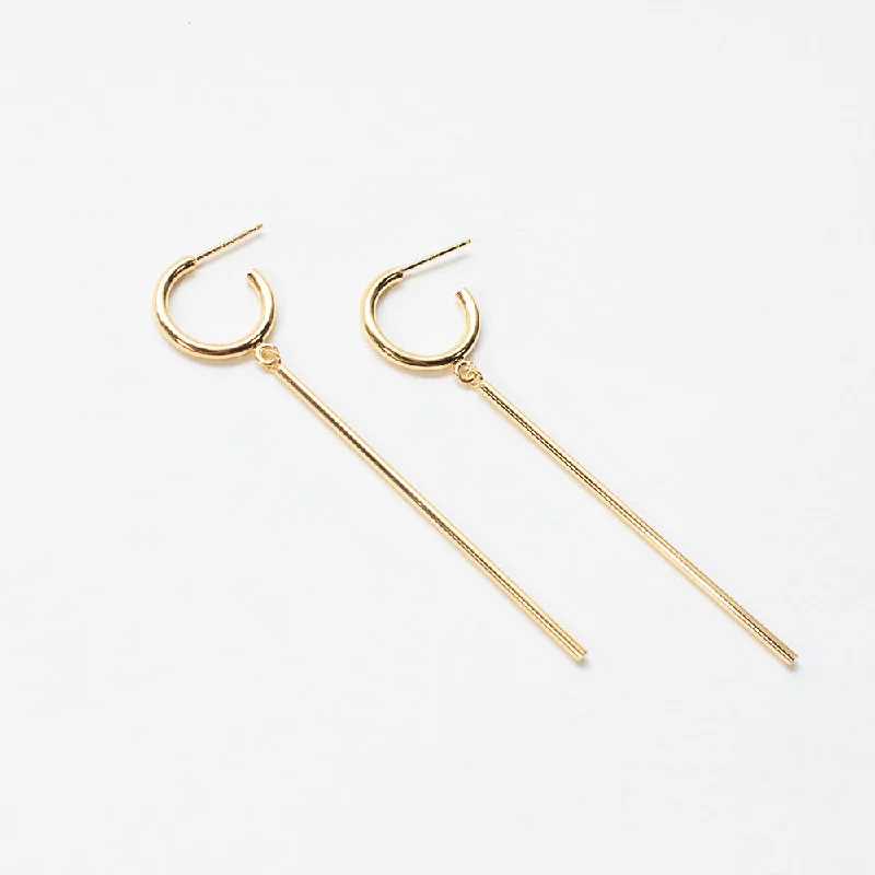 women's gemstone earrings -Gold Vermeil Hoops with Hanging Bars