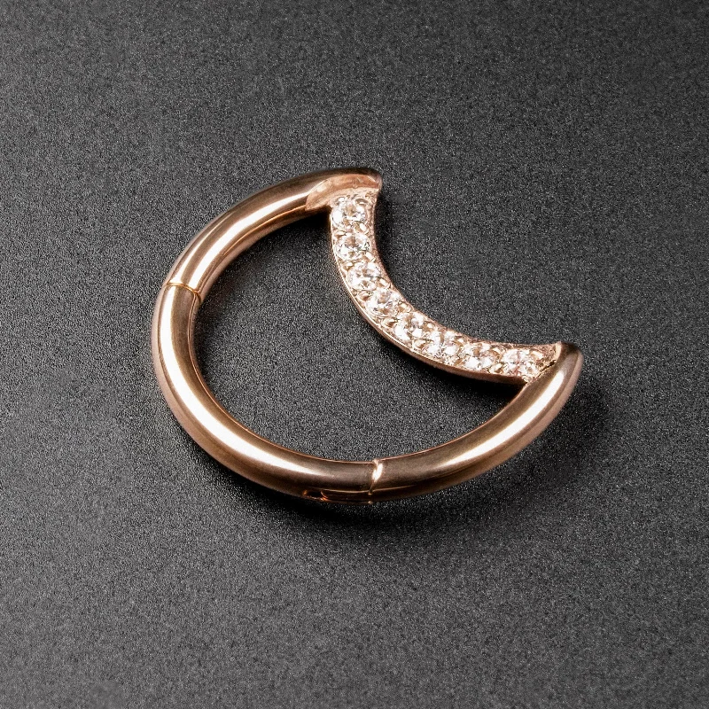 women's classic earrings -Crescent Bejewelled Rose Gold PVD Titanium Hinged Segment Daith Earring