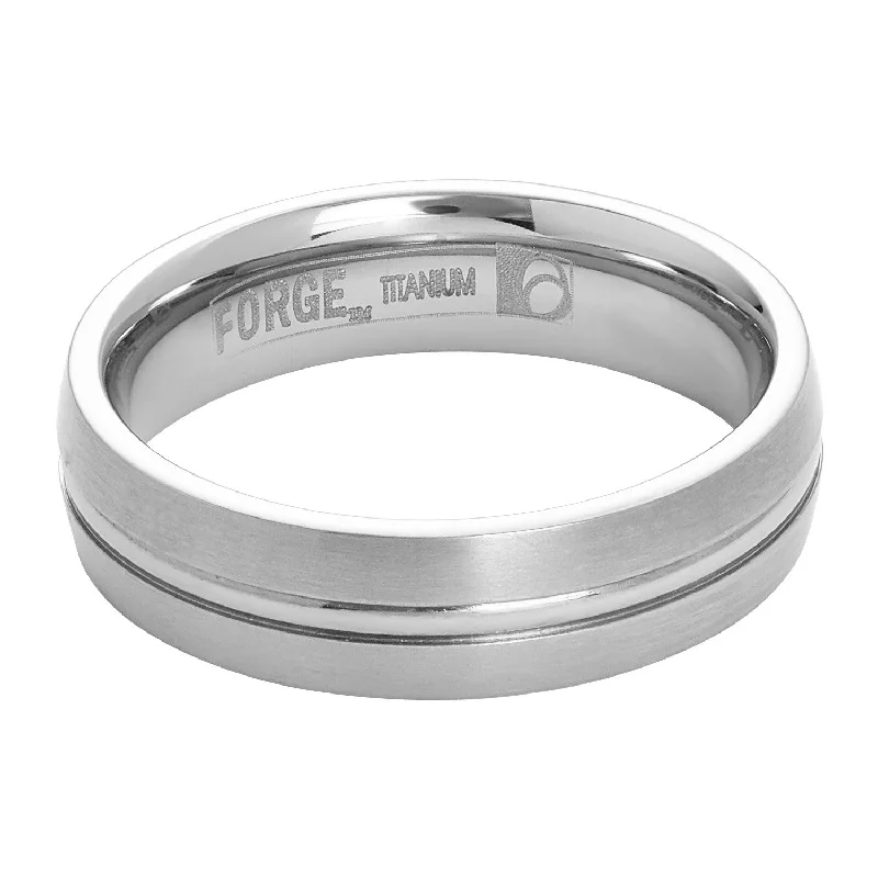 women's bold statement rings -Titanium, 6mm Satin, Center Cut Ring