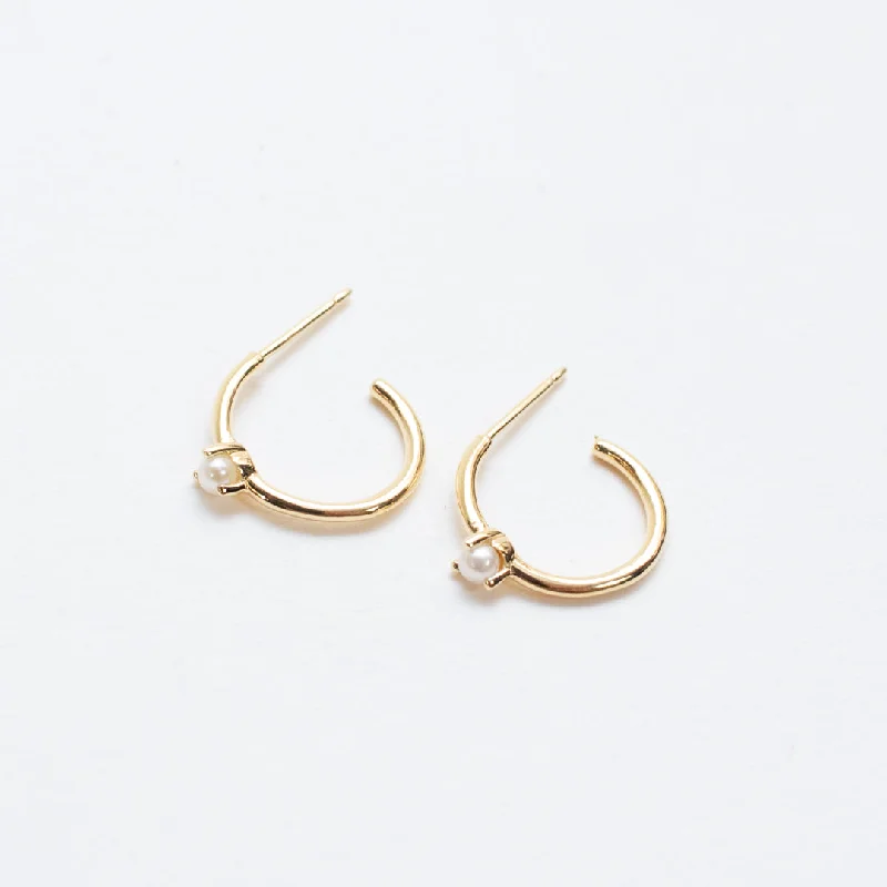 women's crystal earrings -Gold Vermeil Little Hoop on Post with Pearl