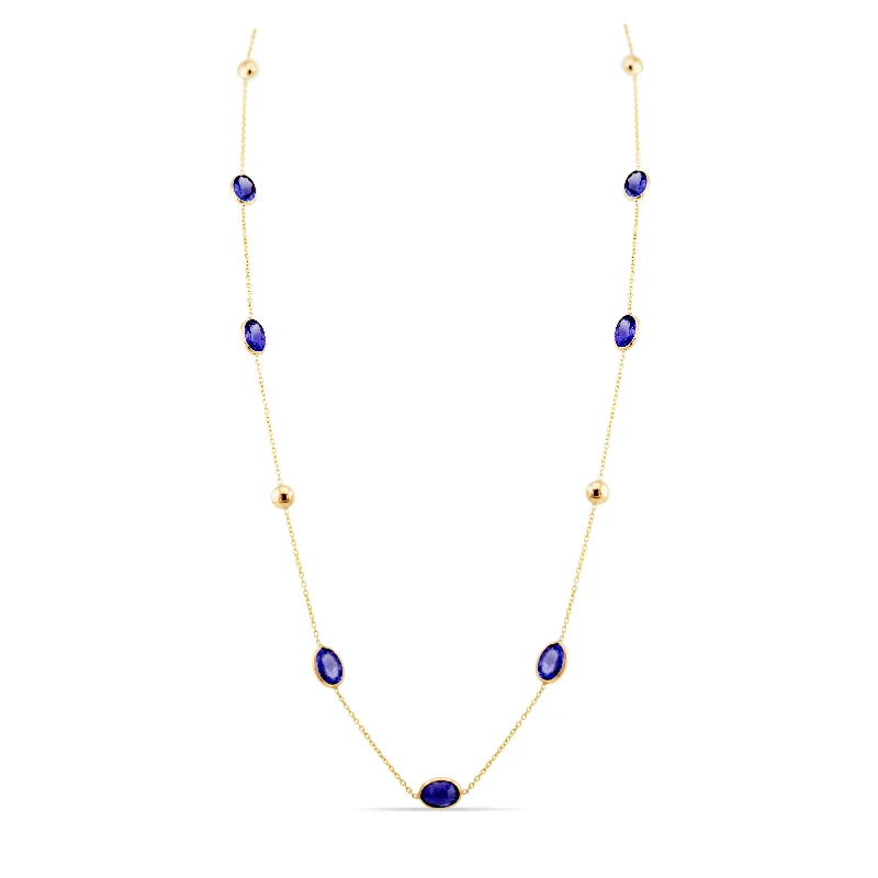 women's rustic style necklaces -Tanzanite Oval Necklace In 18K Yellow Gold