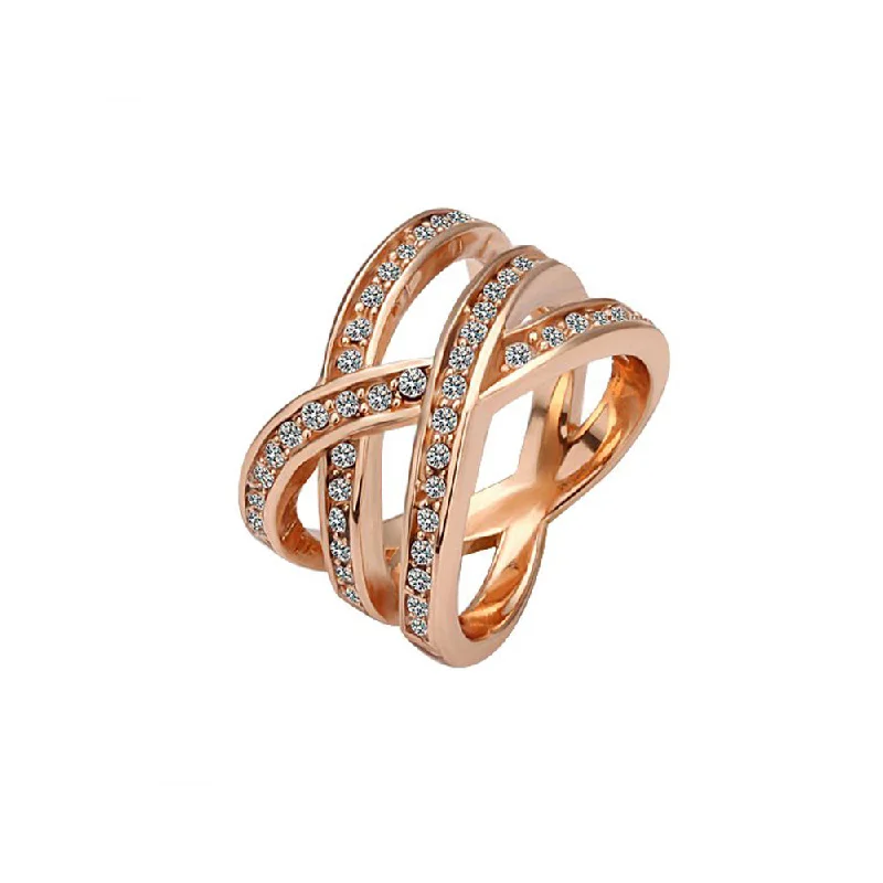 women's diamond eternity rings -Nicole 18k Rose Gold Plated Ring with Simulated Diamond Crystals - Final Sale