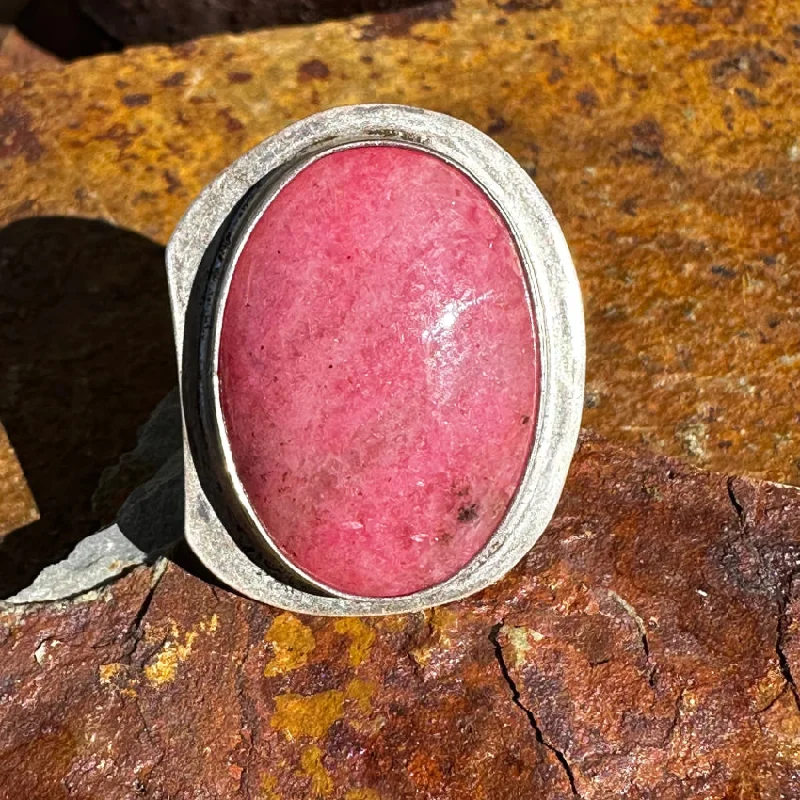 women's personalized rings -Sterling Silver & Pink Rhodochrosite Ring Size 9