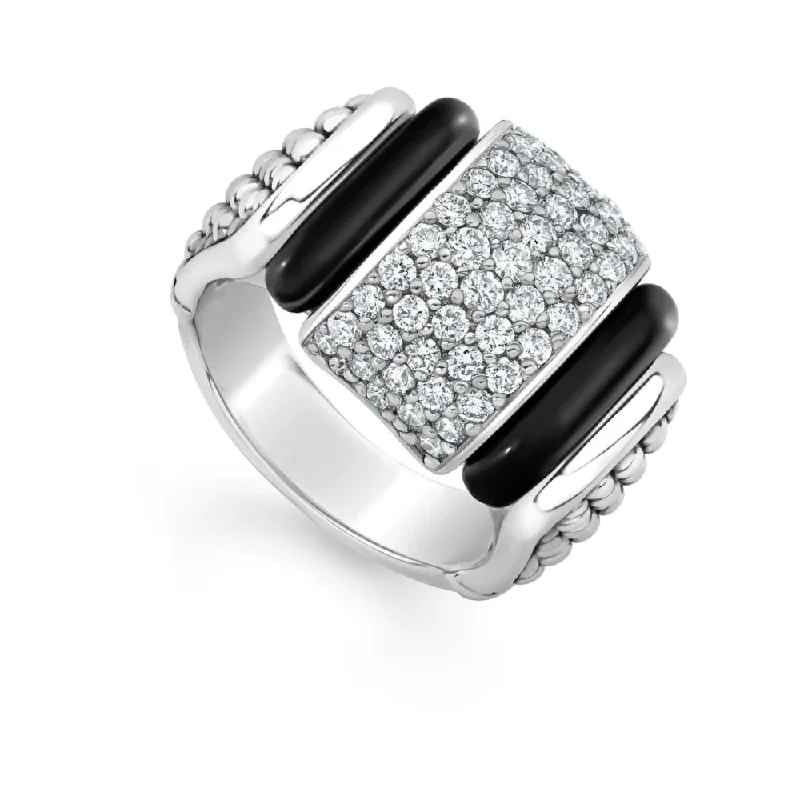 women's heart-shaped rings -Lagos Black Caviar Diamond Ceramic Caviar Statement Ring