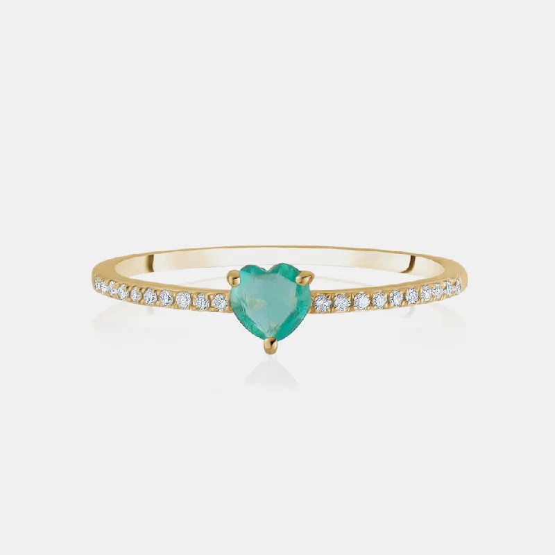 women's eternity rings -Green Emerald Heart Pavé Ring