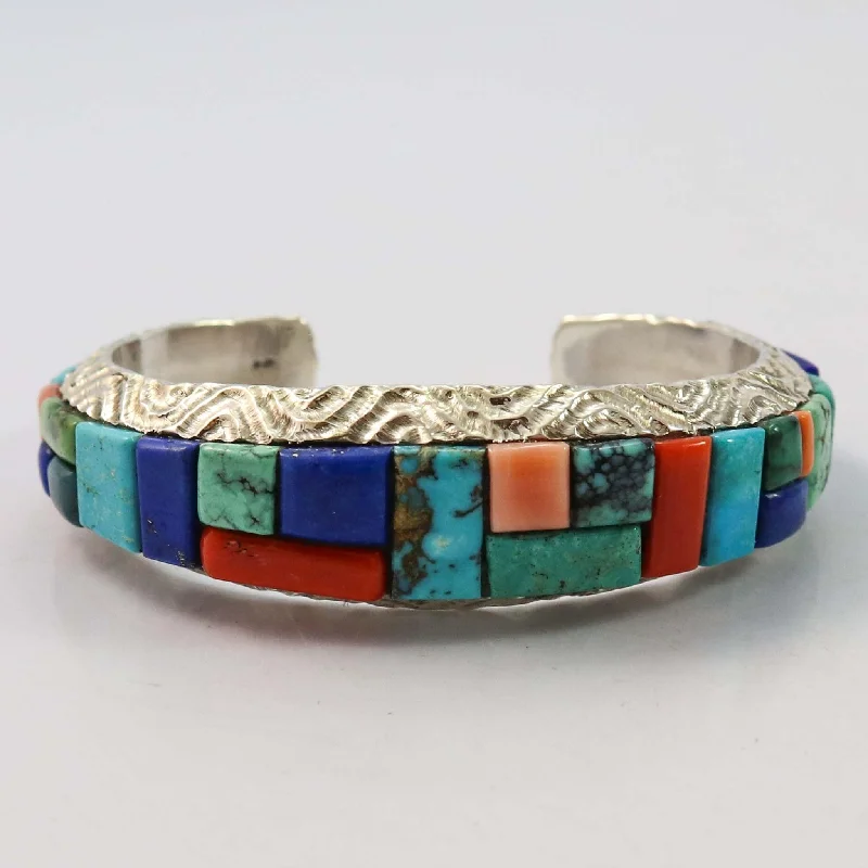 women's statement bracelets -Multi-Stone Inlay Cuff