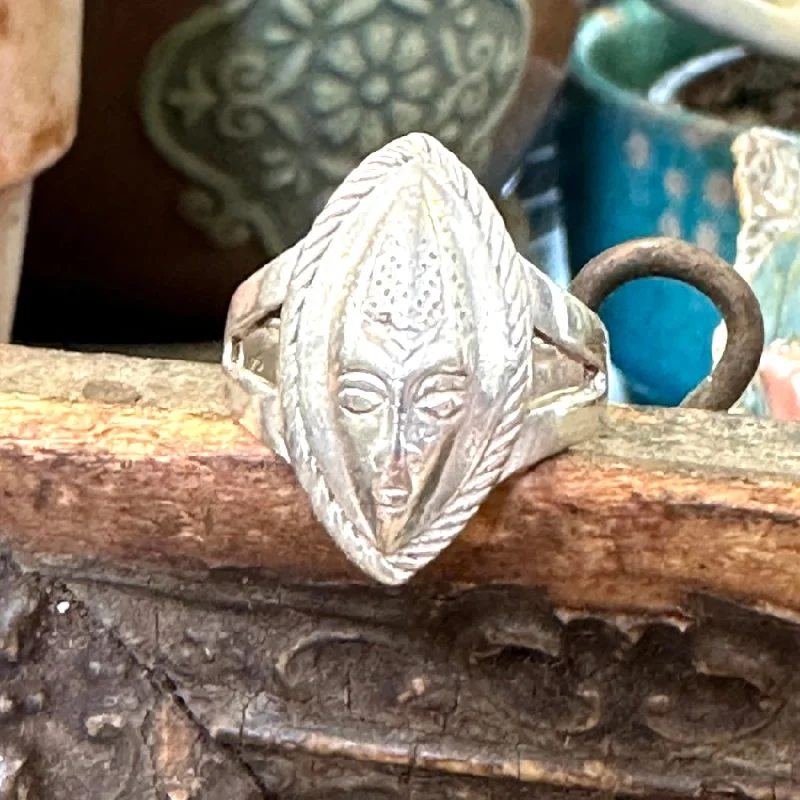 women's creative design rings -Sterling Silver Mask Ring 7.75