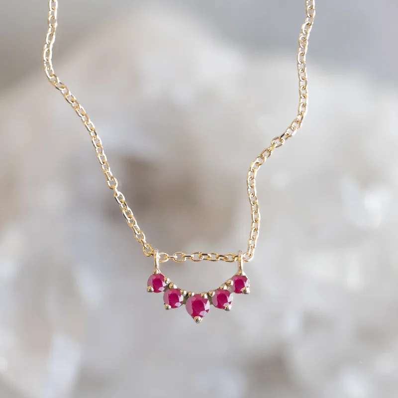 women's personalized necklaces -Custom Ruby Gemstone Sunburst Necklace | 10K Yellow Gold