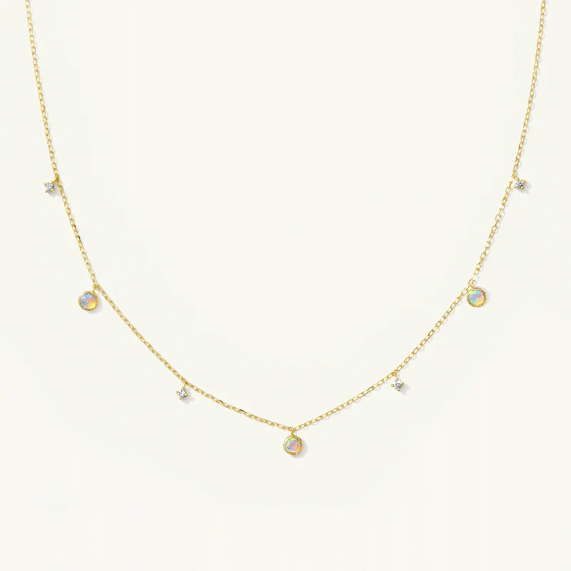 women's pearl choker necklaces -Opal + Diamond Station Necklace - Reversible